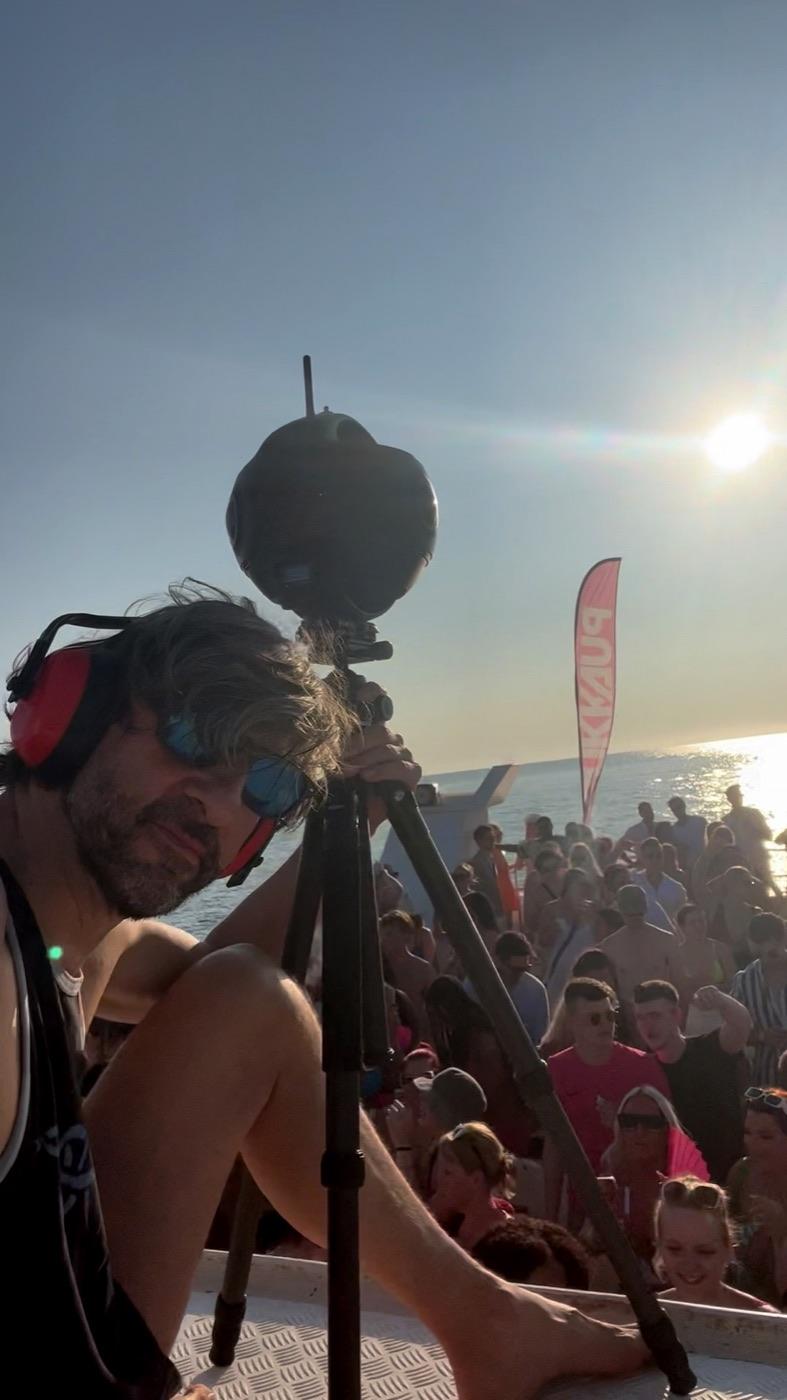 Ian filming in 360 at an Ibiza sunset party
