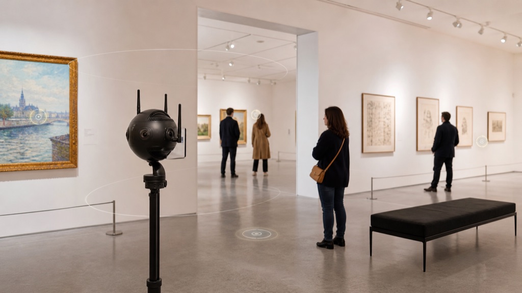 Insta360 Titan capturing a 360° tour of a contemporary art gallery in London